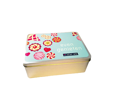 BS1075 Laag rechthoekig blik met bedrukking zoals even genieten kopen?