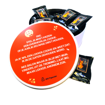 BS1100 Kerst koek trommel met bedrukking gevuld met koffiekoek