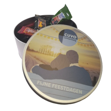 BS1100 Kerst koek trommel met bedrukking en inhoud