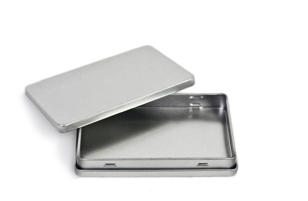 Visitekaarthouder plat met los deksel - zilver (open)