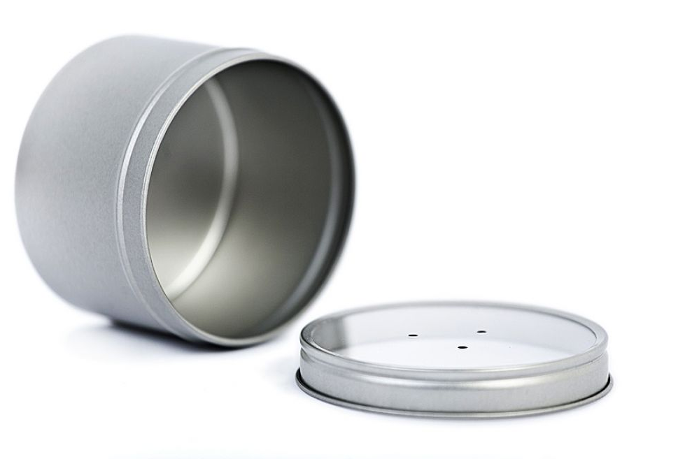 Rond kruidenbusje met strooier deksel (open)