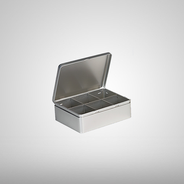 Theedoos 6-vaks - blik met scharnierdeksel